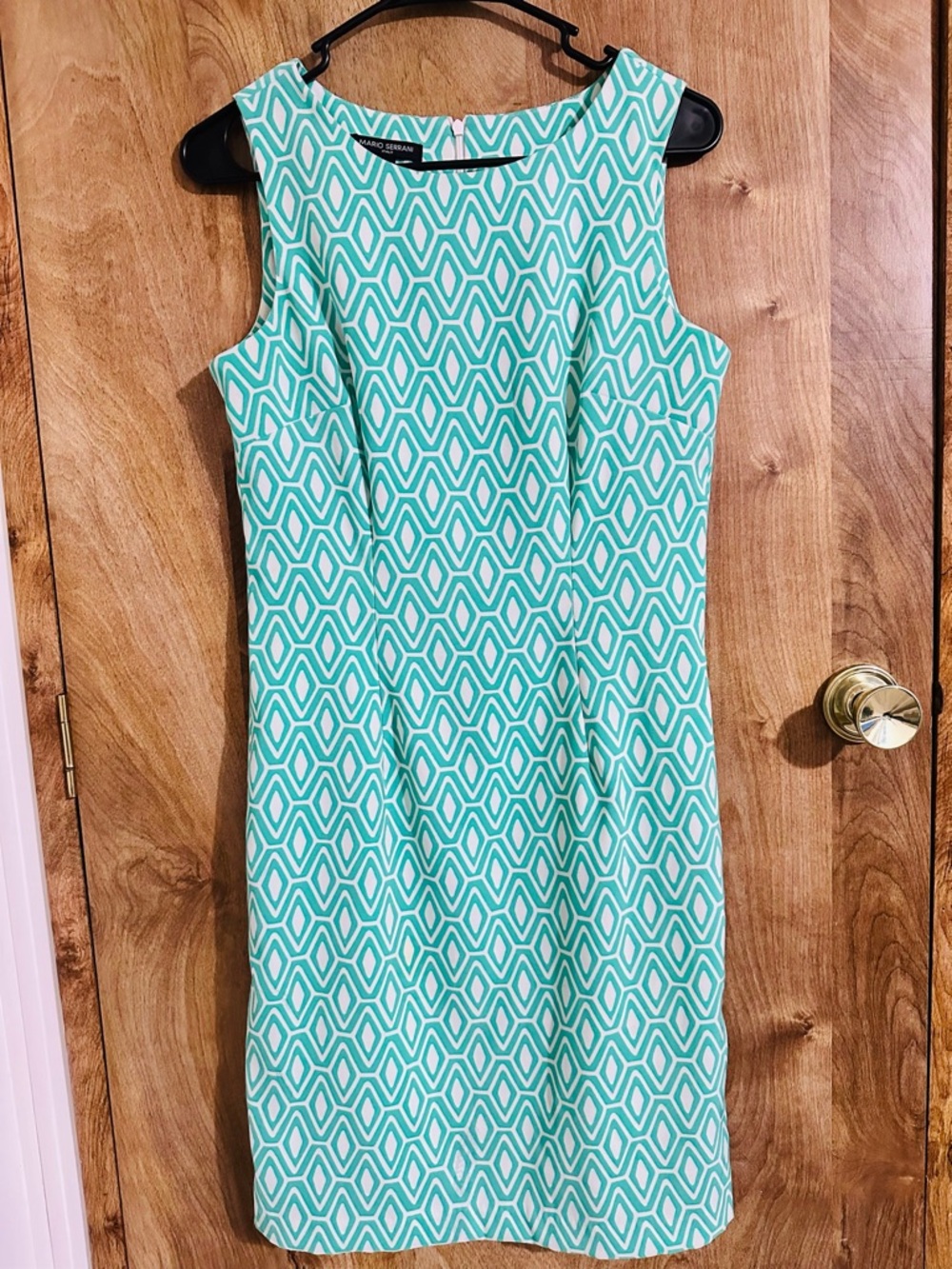 Mario Serrani Aqua Geometric Sleeveless Midi Dress